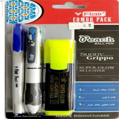 مجموعة Flair Combo Pen من أقلام Peach Ball وقلم Sunny Grippo 4 في 1 الملون وقلم Super Glow HiGHLIGHTER