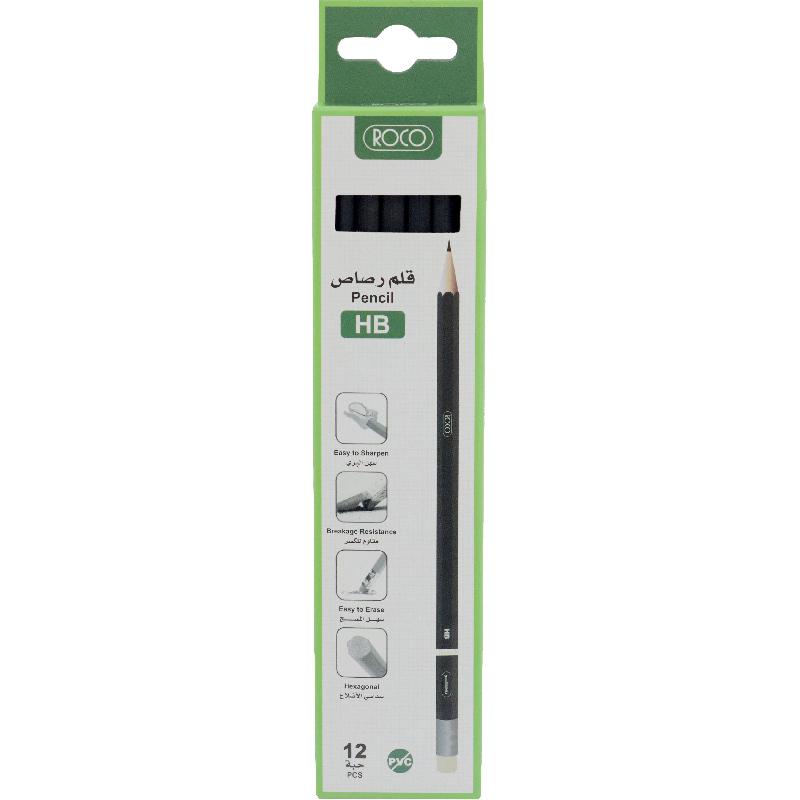 روكو ممتاز أنبوب أسود سداسي بممحاة قلم رصاص مرسام  190601