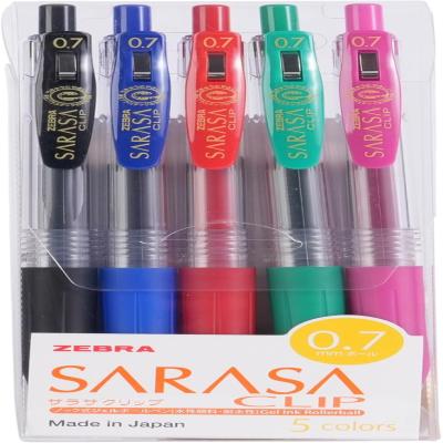 قلم جل سارارسا بمشبك تعليق من زيبرا عبوة 5 أقلام سن 0.7 ملم