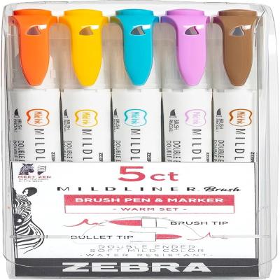 اقلام تلوين ميدلاينر مزدوجة الاطراف براس فرشاة وسن قلم رفيع من زيبرا، أبيض