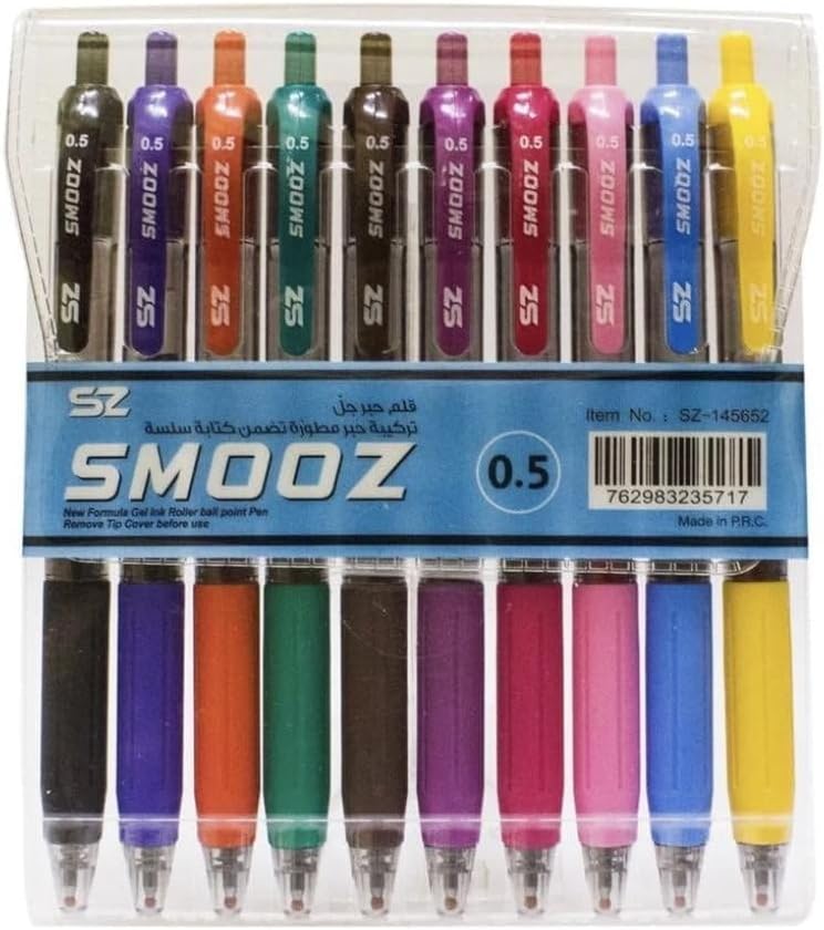  انقر لرؤية العرض الكامل قلم حبر جل 10 ألوان 0.5 ملم من سمووز، 10 قطع، متعدد الألوان
