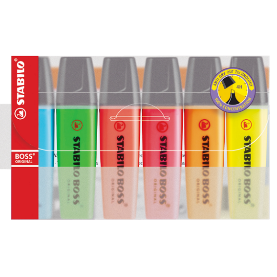 شنطة اقلام ماركر بوس اوريجينال بالوان من ستابيلو 6 قطع متنوعة 
