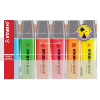 شنطة اقلام ماركر بوس اوريجينال بالوان من ستابيلو 6 قطع متنوعة 