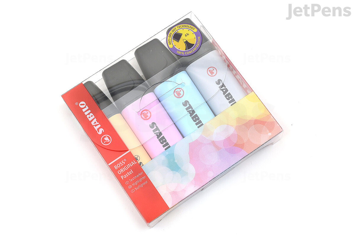 طقم أقلام  مظهر  تمييز ستابيلو بوس الأصلي - باستيل - مجموعة من 4 ألوان - 