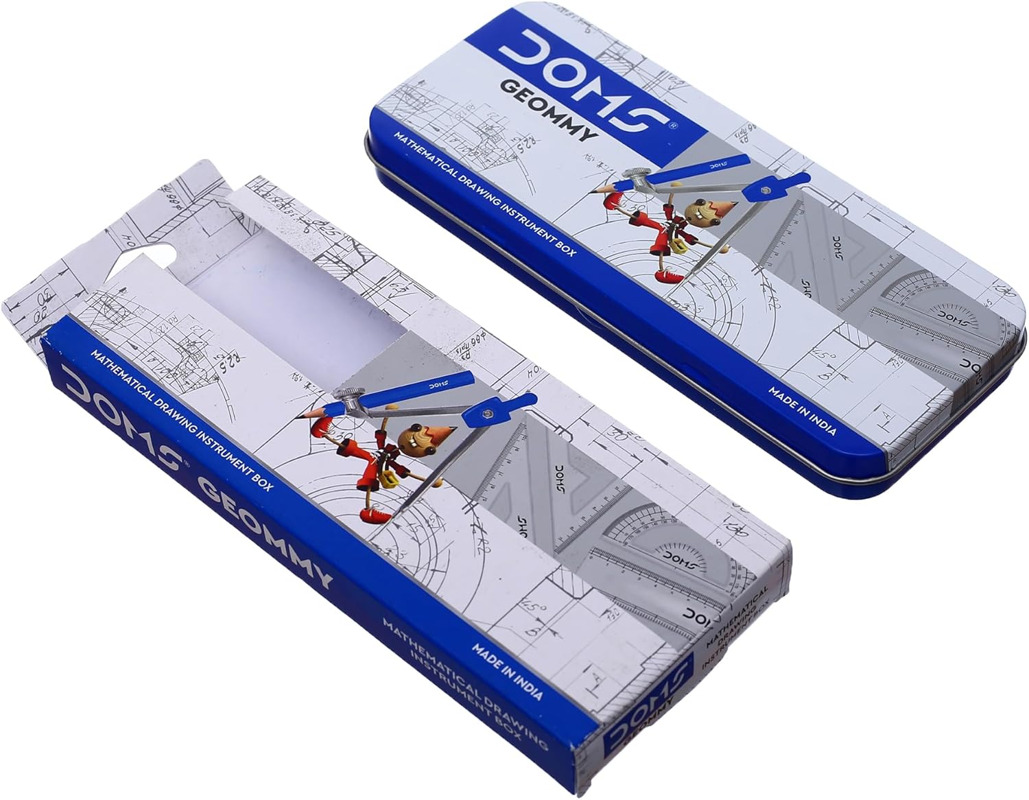 مجموعة أدوات هندسة  رسم رياضية عالية الجودة 8425 مكونة من 9 قطع في صندوق معدني للمدرسة والطلاب دومز 