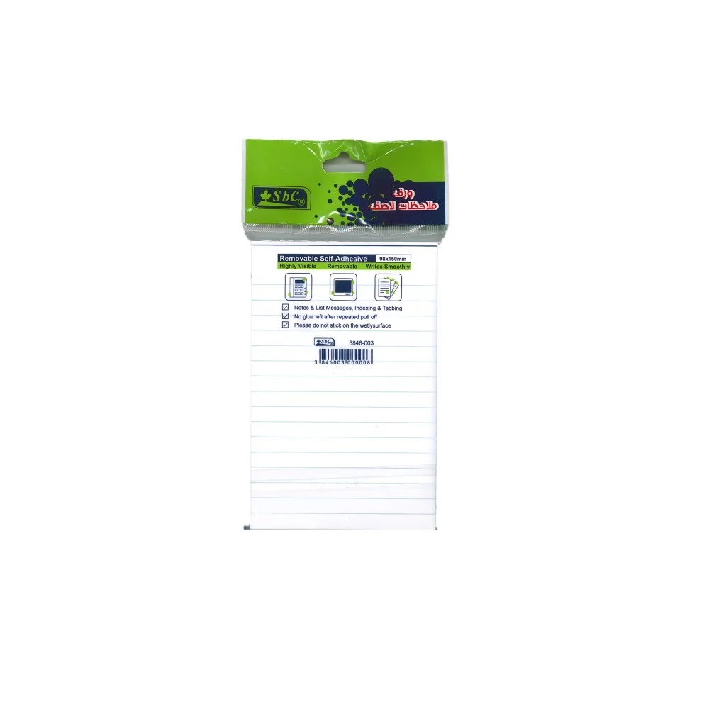 ورق ملاحظات sbc  لاصق أبيض مسطر طولي 4X6، موديل :3846-003