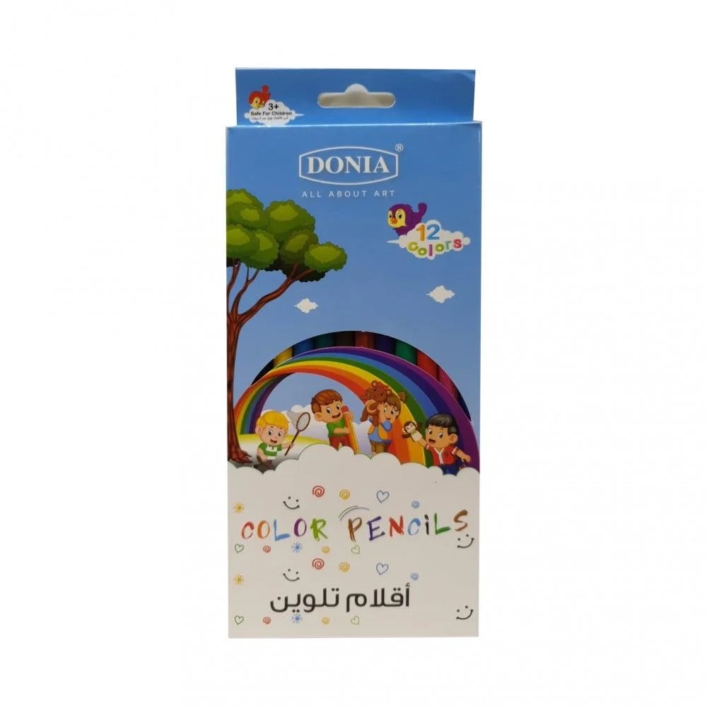 مجموعة ألوان خشب طويل من 12 قطعة مع براية مجانية منDONIA