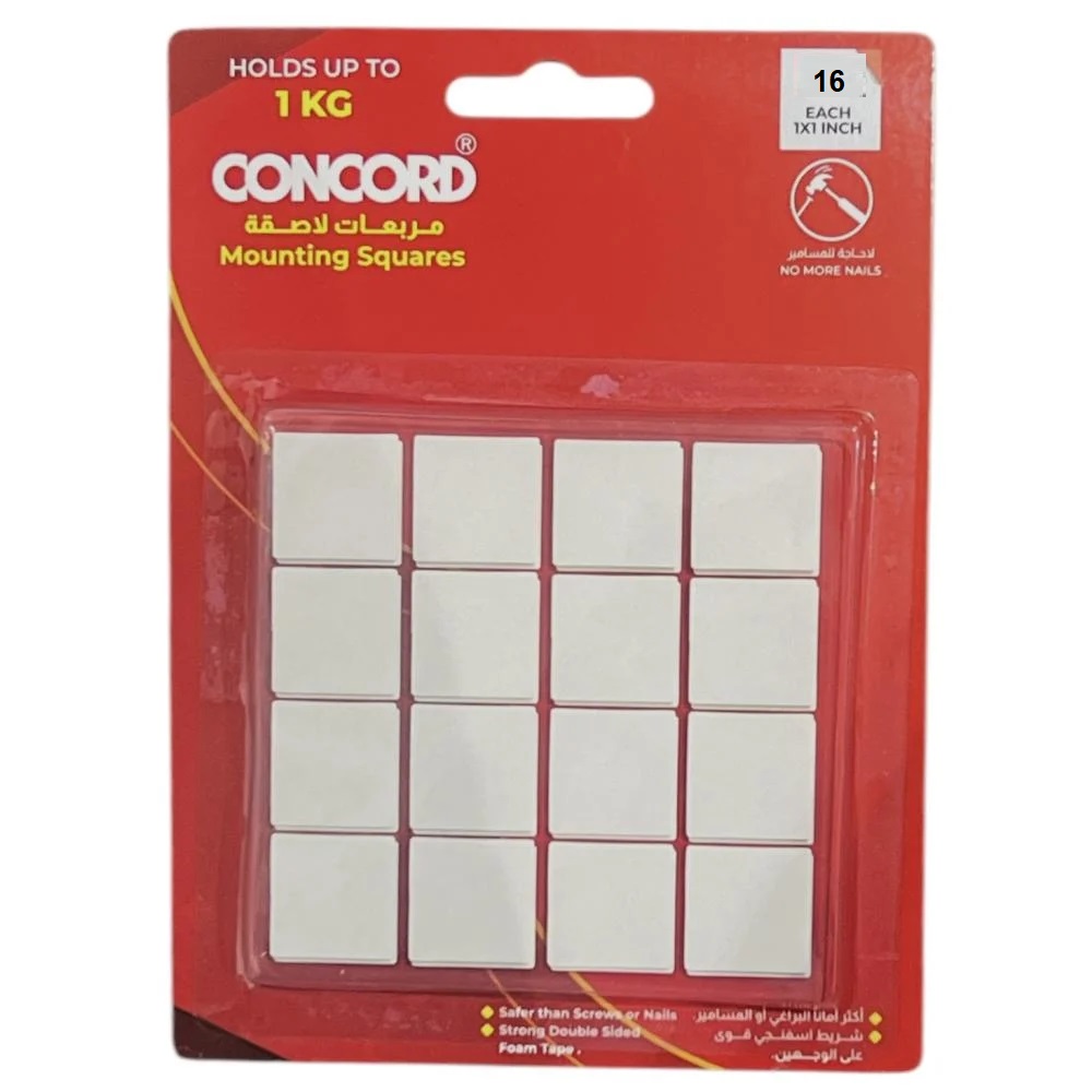 مربعات لاصق تيب وجهين مربعات 16 قطعة CONCORD    CC-SQ1IN