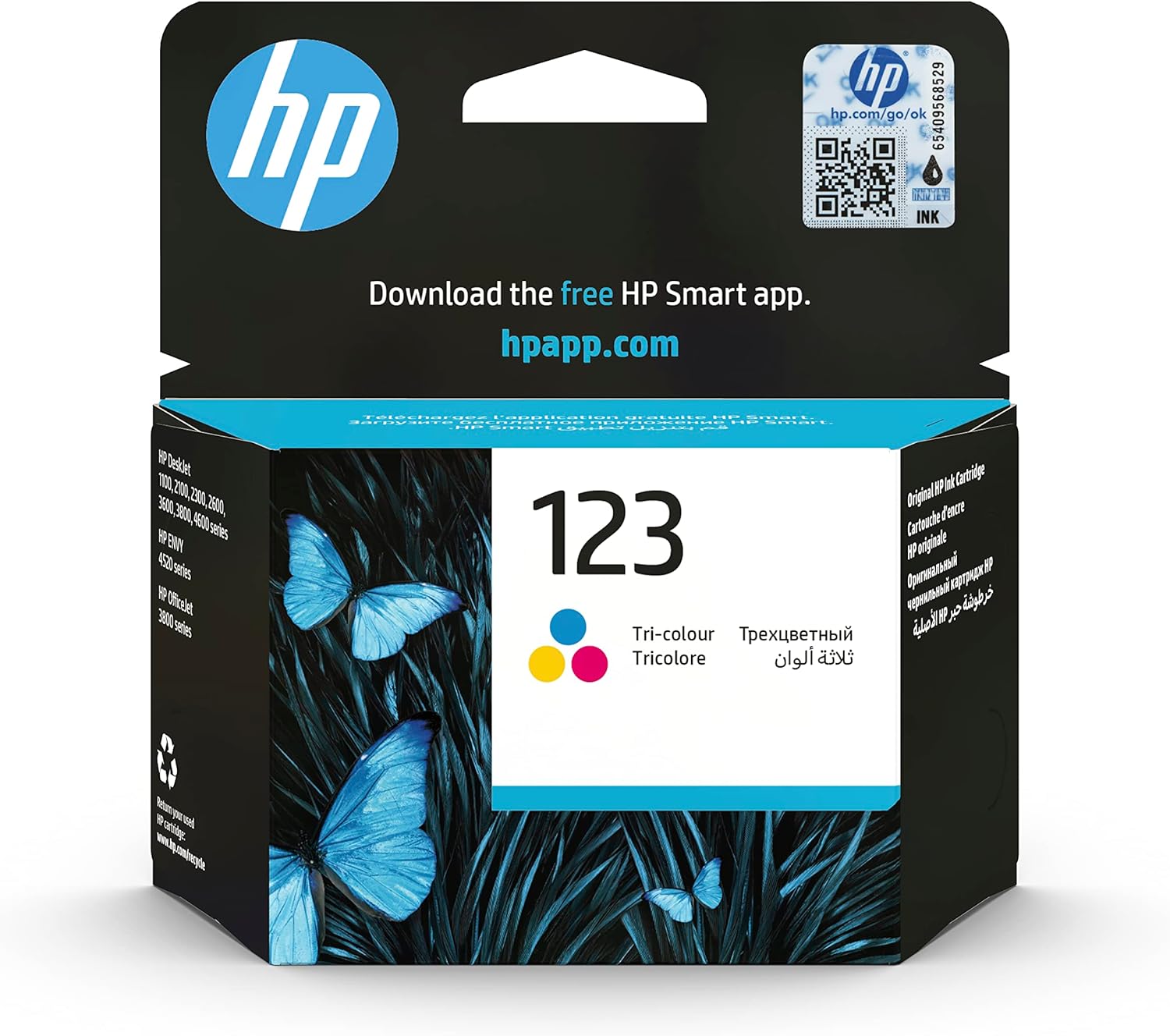 خرطوشة حبر اصلية hp  ثلاثية الالوان 123 من اتش بي - F6V16Ae