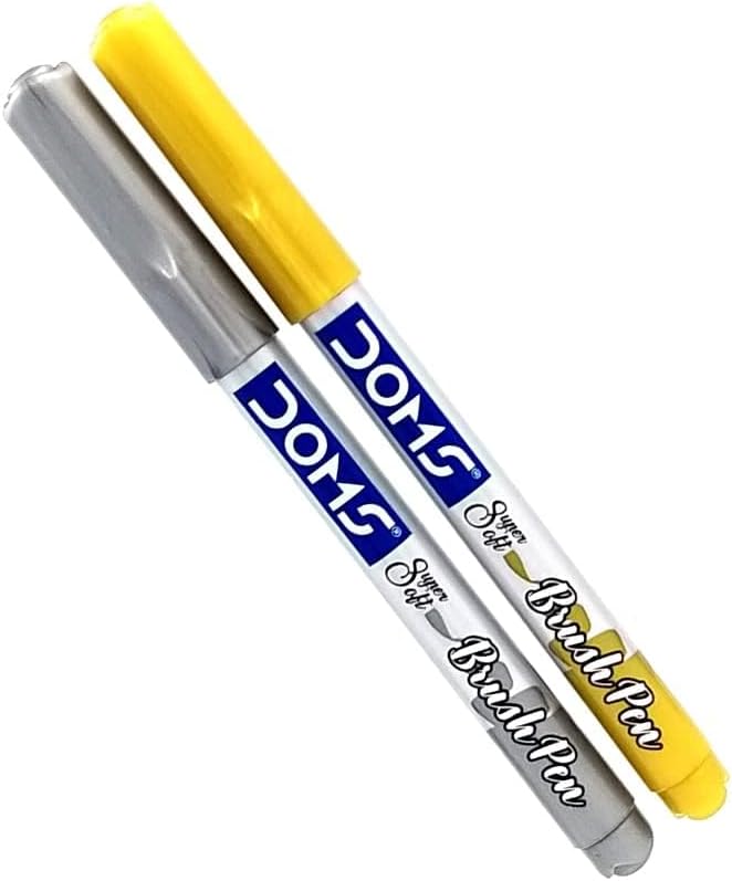 دومز قلم فرشاة معدني من سلسلة ميتاليك | 2 درجة لون (ذهبي وفضي) | طرف فائق النعومة | مثالي للخط الحديث والكتابة الزخرفية | مجموعة من 2  قطع